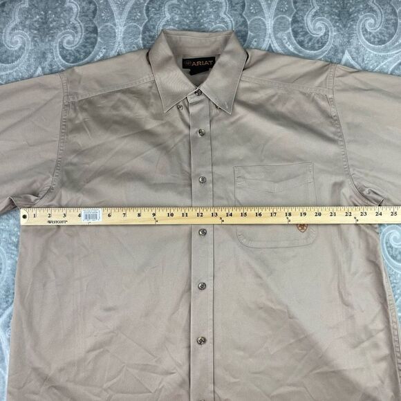 ARIAT MEN'S SOLID KHAKI TWILL LONG SLEEVE WESTERN SHIRT - Picture 6 of 7